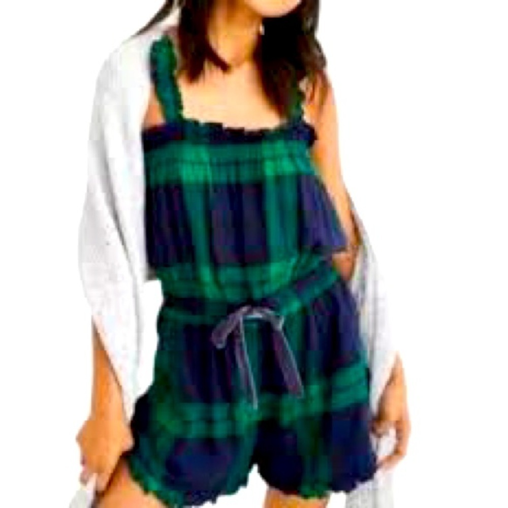 Aerie plaid holiday winter PJ flannel romper-size small-new with tags